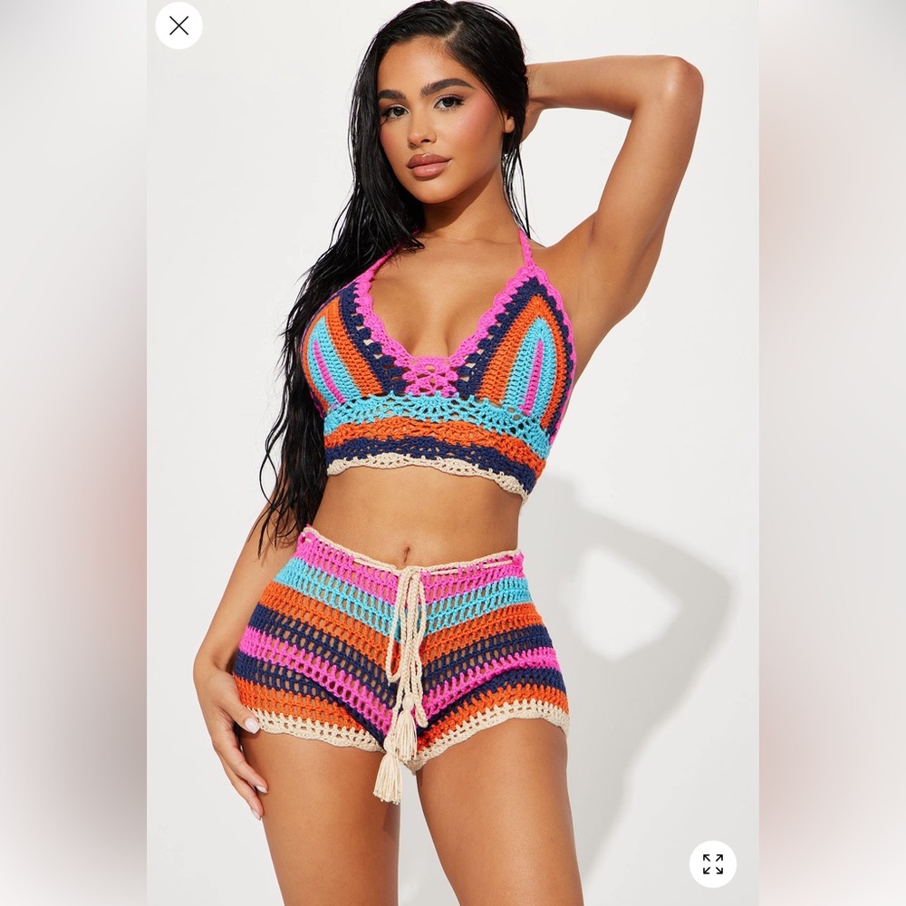 Colorful Crochet Crop Top & Shorts Set - NWT